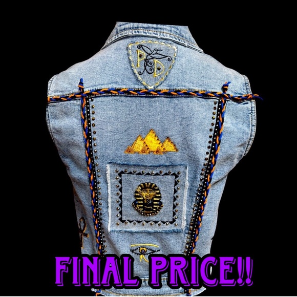 Egyptian Embroidered Denim Vest - Picture 1 of 14